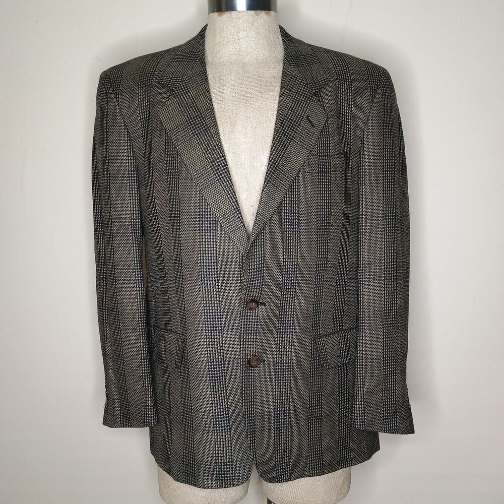 Antonio Parillo Sport Coat Jacket Mens 42R Brown Black Houndstooth Silk/Wool